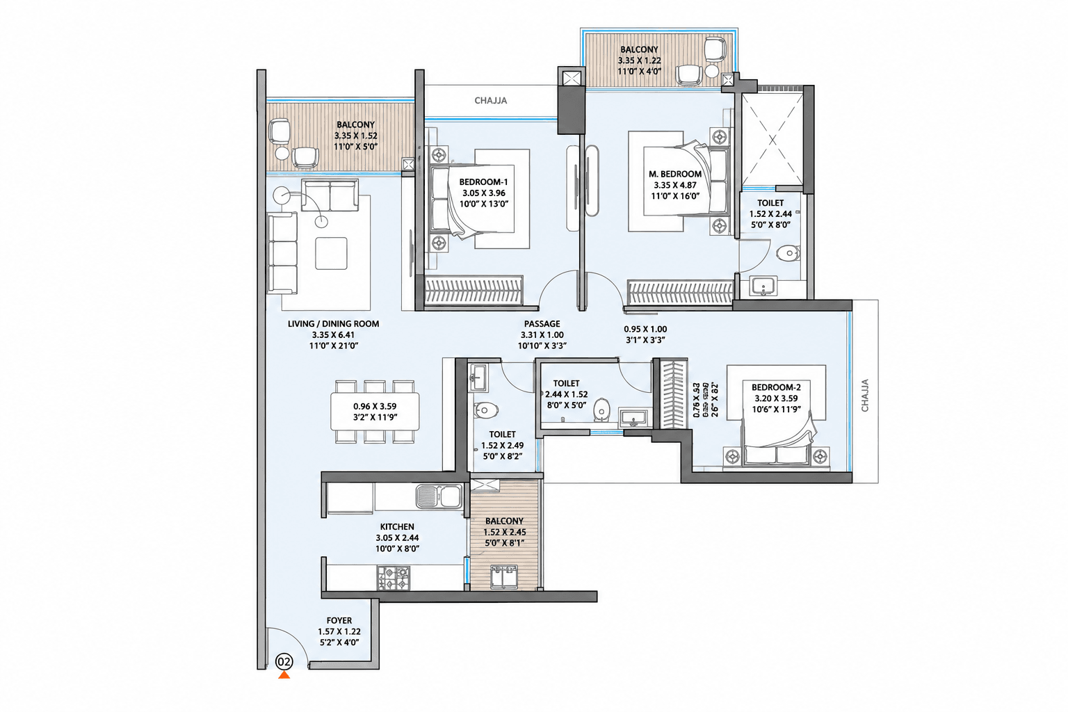 Godrej Varanya Kharghar 3 BHK Floor Plan