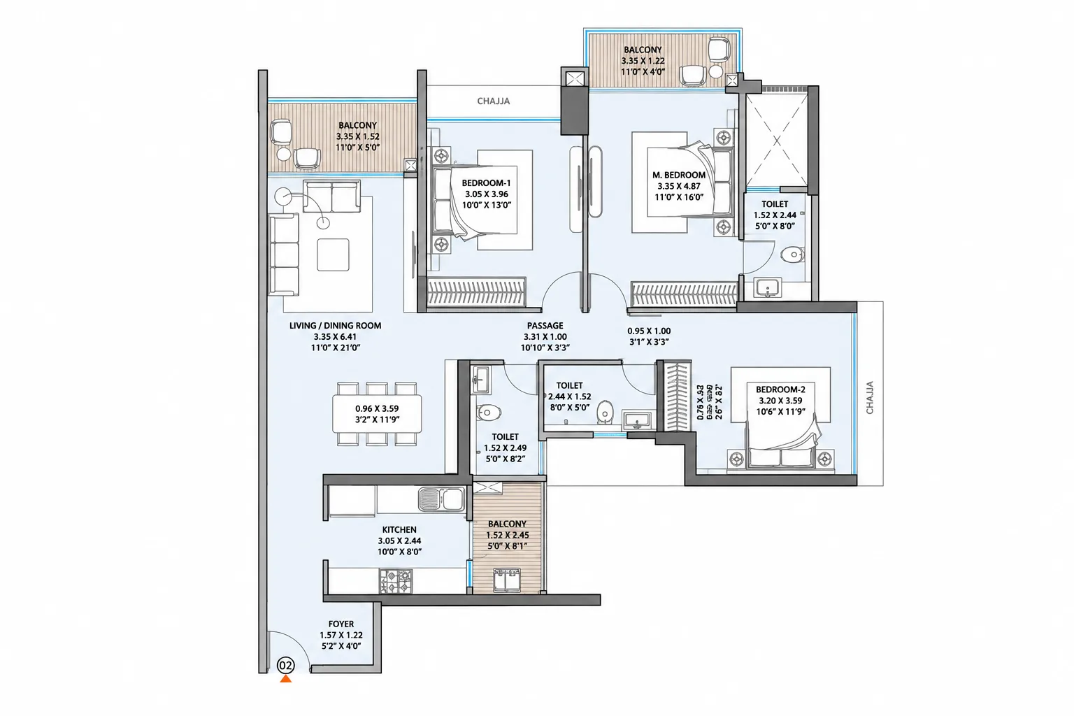 Godrej Varanya Kharghar 3 BHK Floor Plan